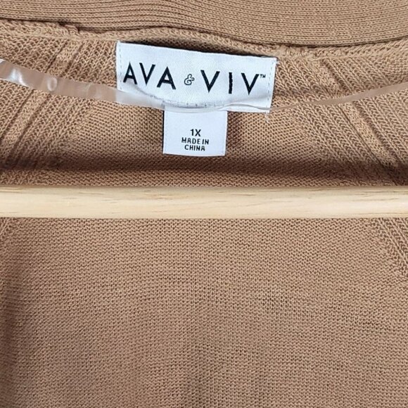 Ava & Viv Sweater Cardigan Duster Brown 1X Knit Long Sleeve Pockets Open Front - Picture 6 of 7